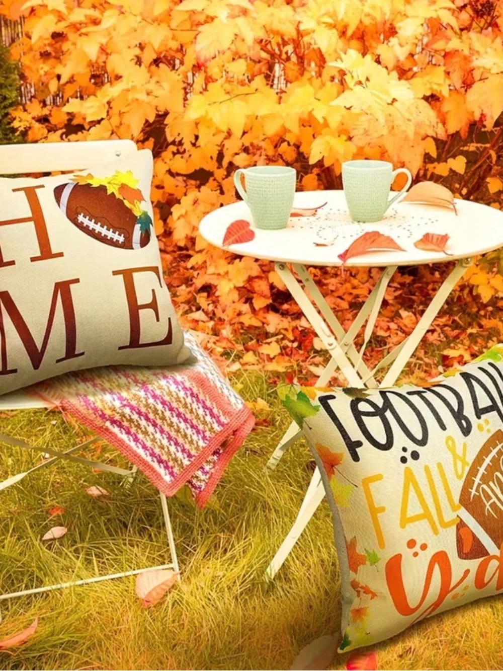🆕 4 pc Fall Football Throw Pillow Set - Cream and Brown